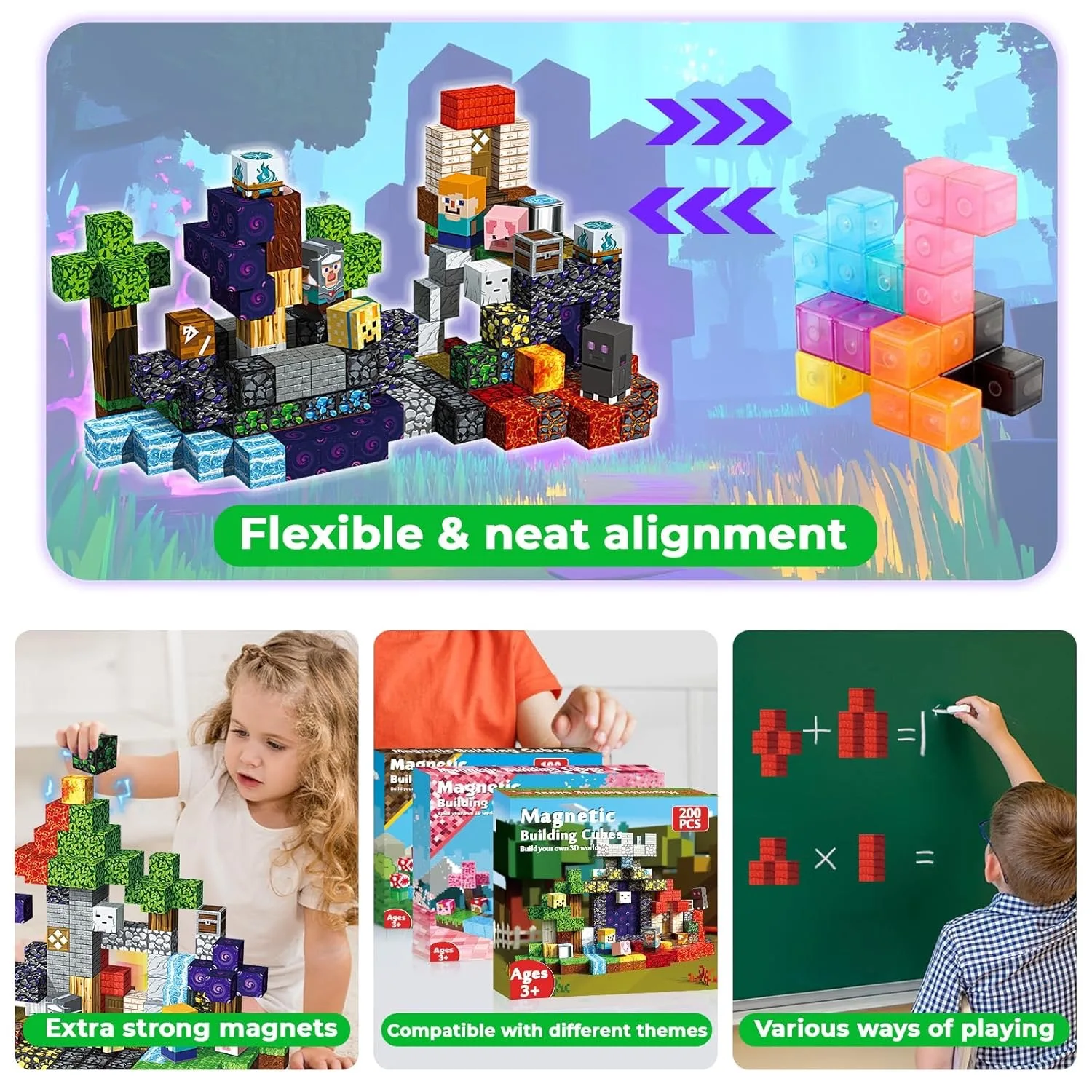200 stks Magnetische Blokken Sets Kid Building Speelgoed Bouwen Mijn Magneet Wereld Model voor Kinderen Speelgoed STEM Montessori Zintuiglijke Kubussen Geschenken