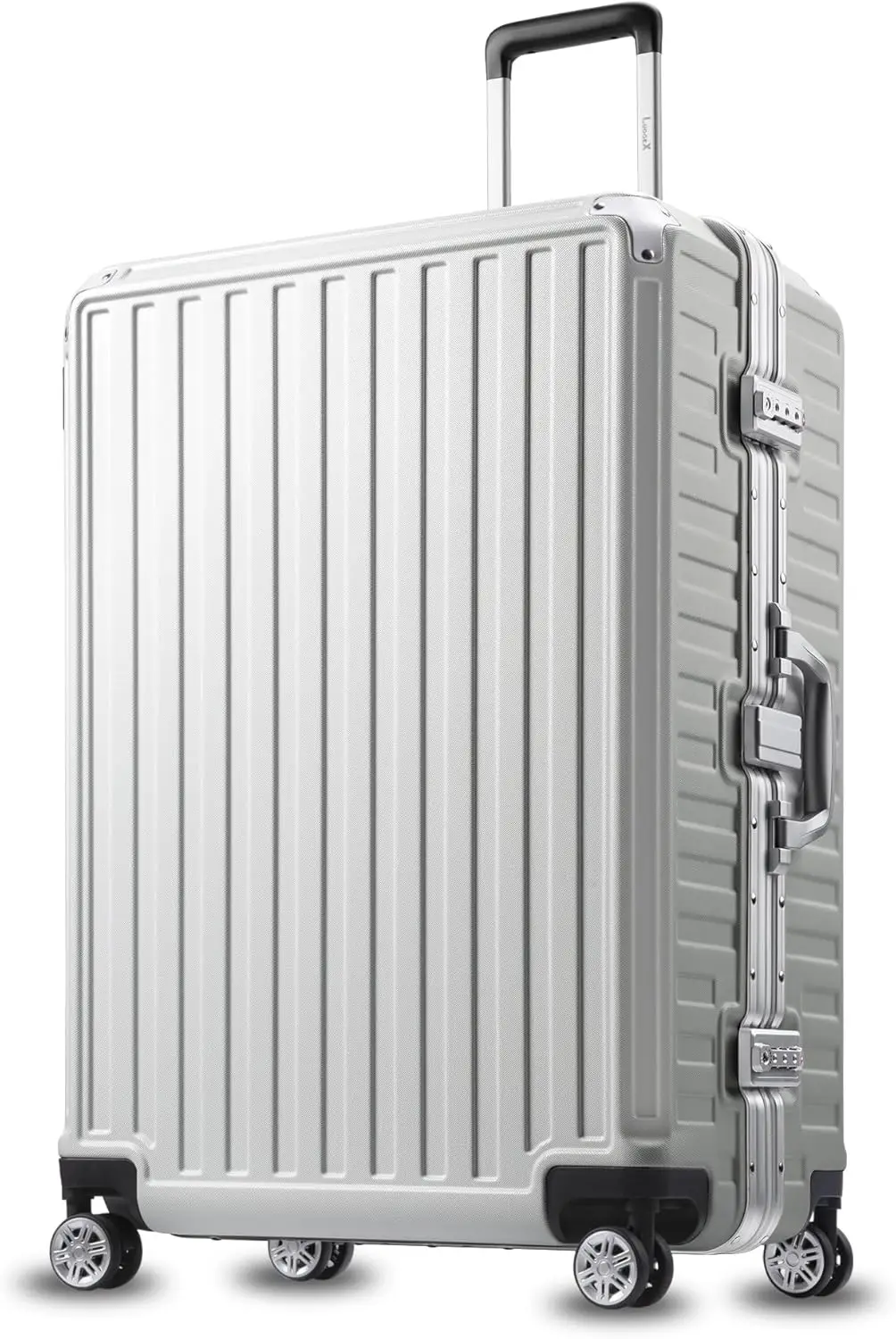 LUGGEX Zipperless Luggage with Spinner Wheels - Polycarbonate Aluminum Hard Shell Suitcase, Checked-Large 28-Inch, White