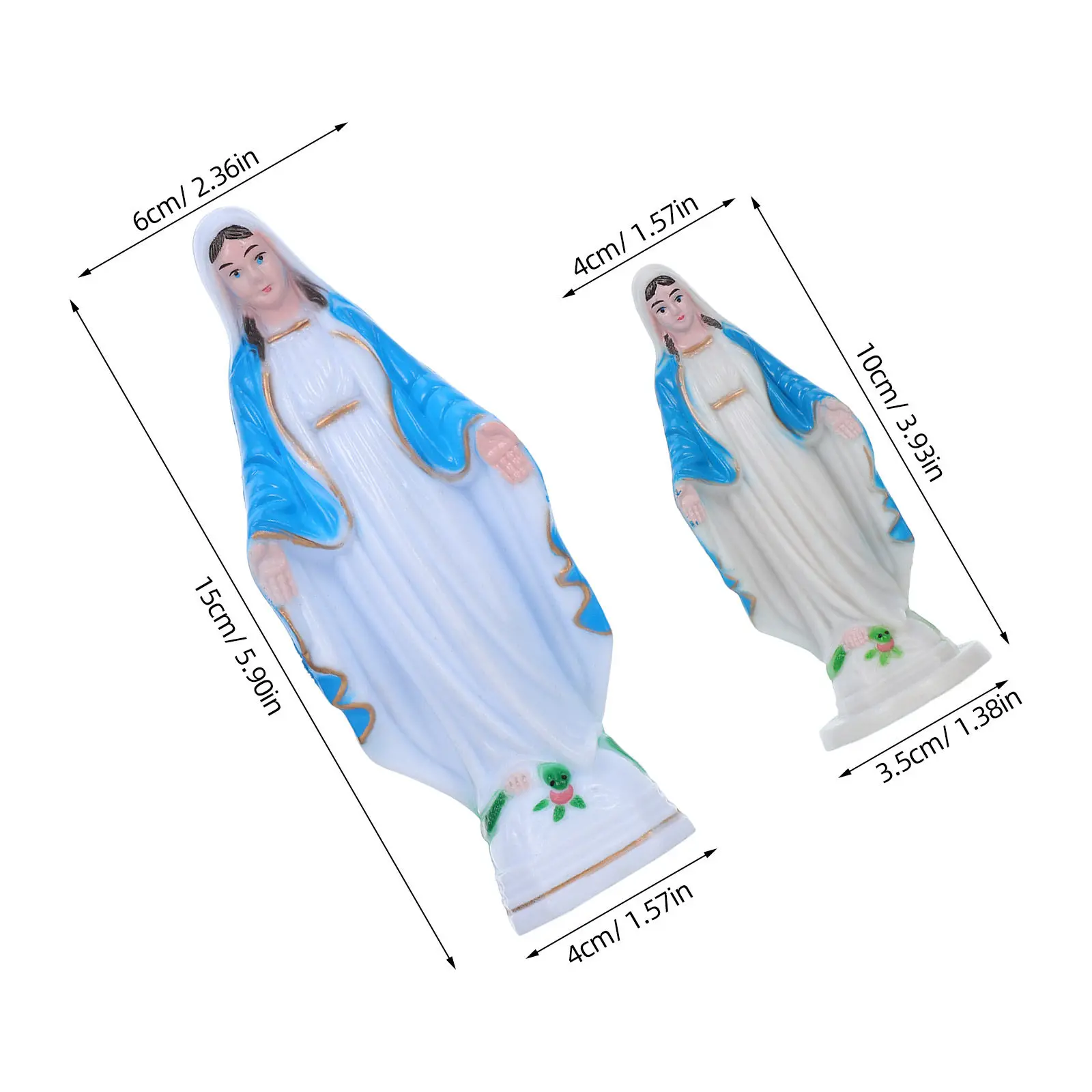 2Pcs Blessed Mary Statue Catholic Miniature Religious Sculpture Desktop Shelf Altar Decor Plastic Sacred Figure for Spiritual