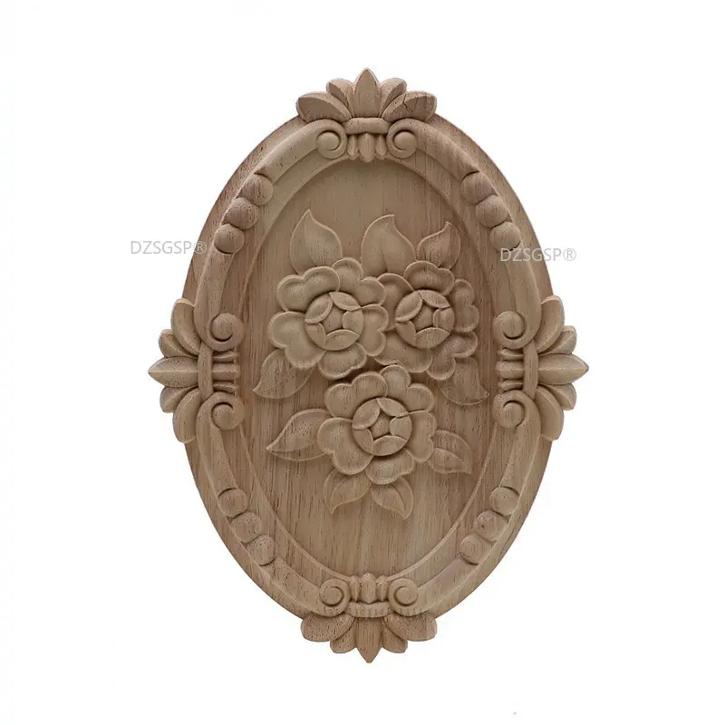 Mirror Frame Antique Woodcarving Natural Floral Wood Carved Wooden Figurines Crafts Appliques Wall Door Furniture Decorative