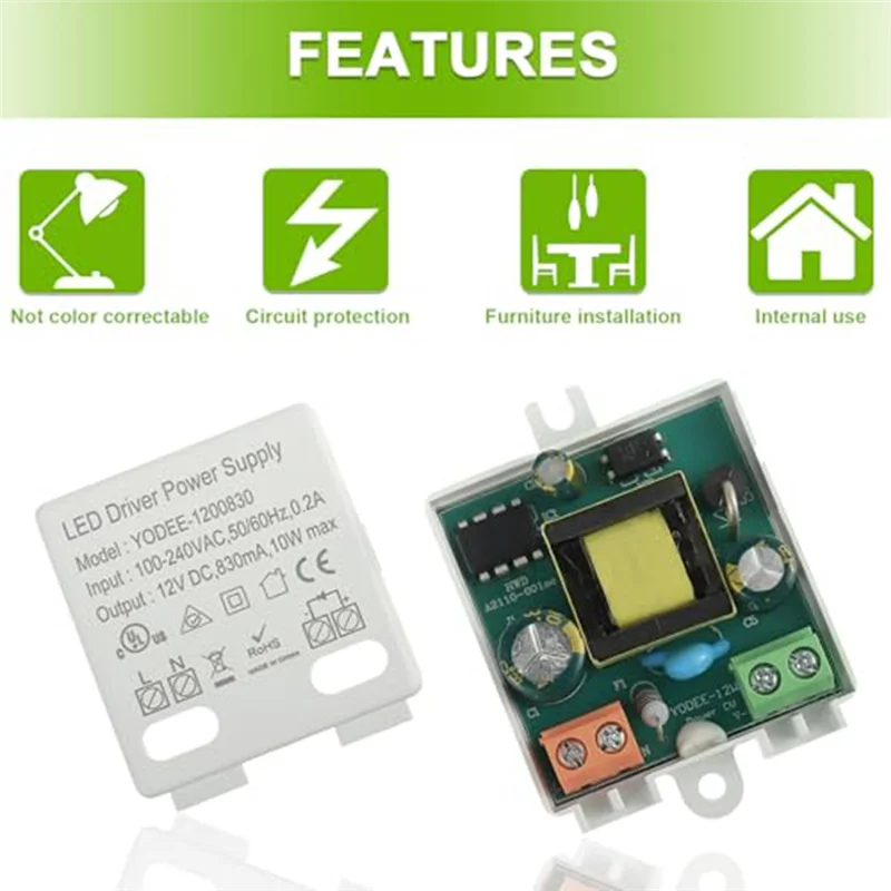 ABSE-White Plastic 12 V/DC 10W Mini LED Transformer LED Transformer Mini For 12 V LED Lights And Stripe No Minimum Load Requirem