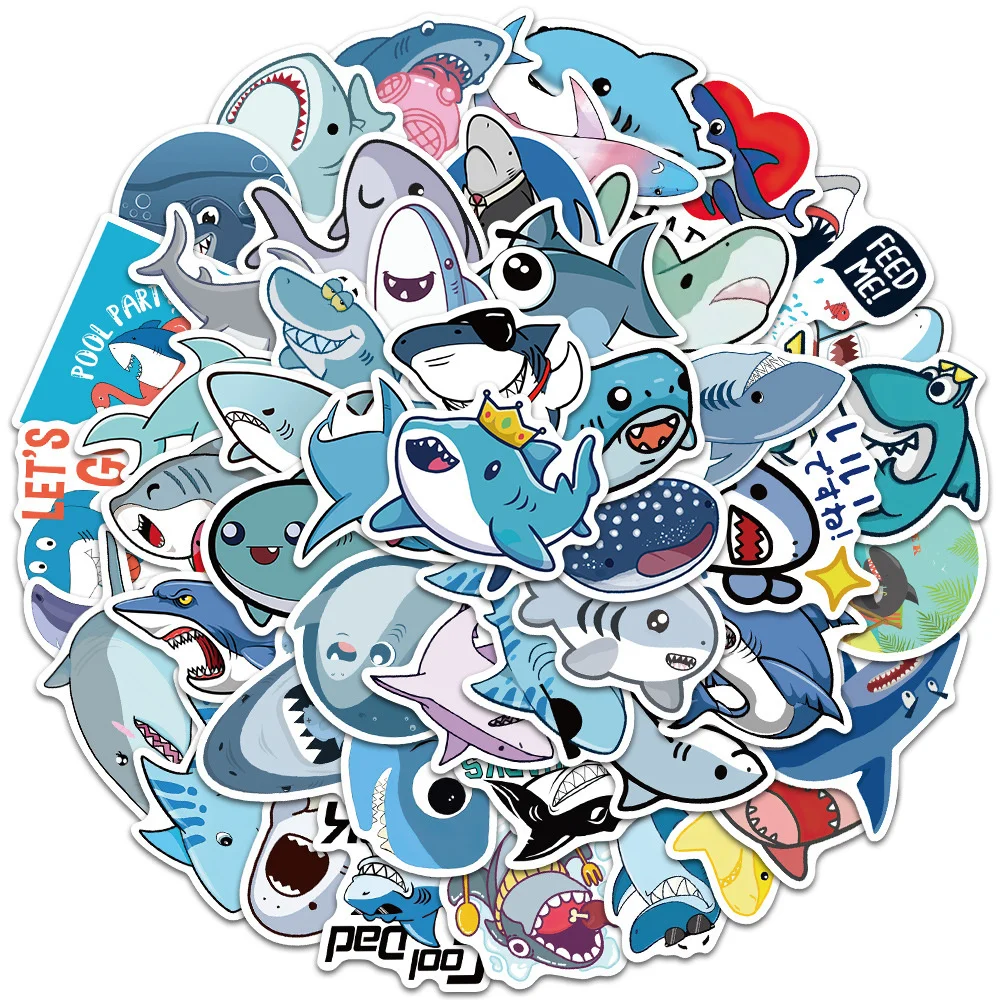 10/30/50pcs Sea Creature Shark Cartoon Cute Sticker For Kids Toys Luggage Laptop Ipad Skateboard Journal Gift Guitar Sticker Who