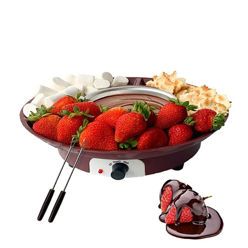 Electric Fondue Maker Set With 2 Forks Removable Tray Melting Warming For Chocolate Caramel Cheese Sauce Snacks Fruit Bread