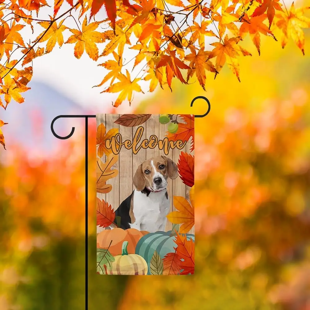 Welcome Fall Autumn Dog Decor Garden Flag Bernese Mountain Maple Leaves Pumpkins Harvest Flag Banner for Outside Yard 12.5x18 In