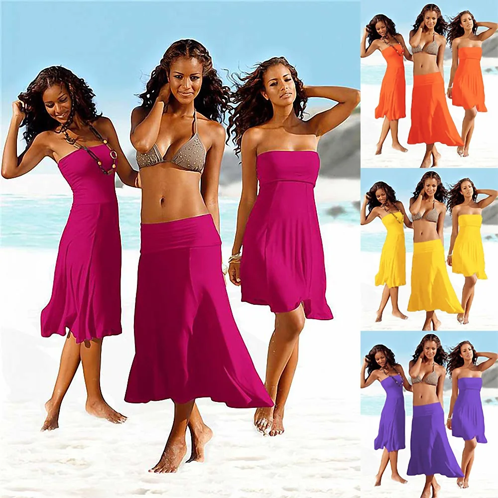 One-Piece Bandeau Wrap, Mid Long Dress, Beach Dress, Holiday Sun Protection, Bikini Cover Up Sarongs, Summer Holiday