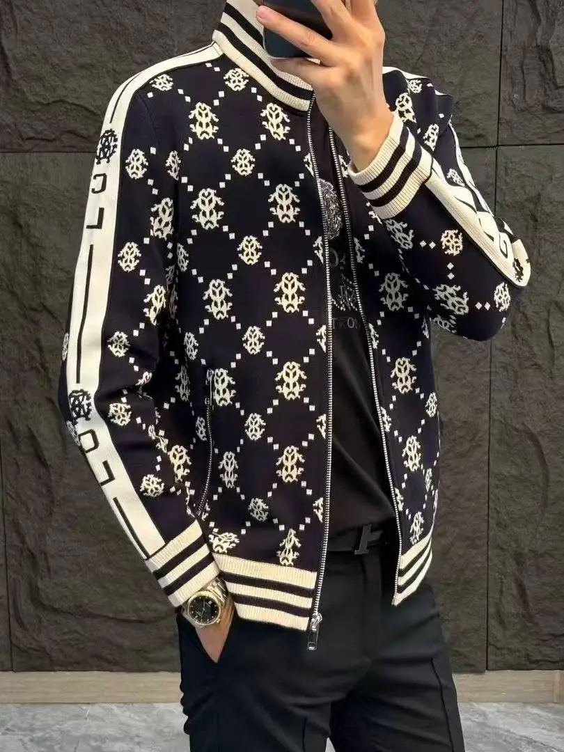 

Men's Knitted Jaet Heavyweight Sle Faionable Casual Versatile Autumn New Arrival Polyester Cotton Blend Zipper Closure