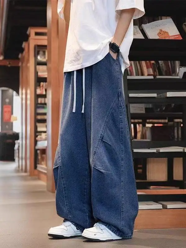 

Американские джинсы свободного кроя в стиле High Street для мужчин: повседневные, винтажные, универсальные, для студентов, свободные джинсовые брюки