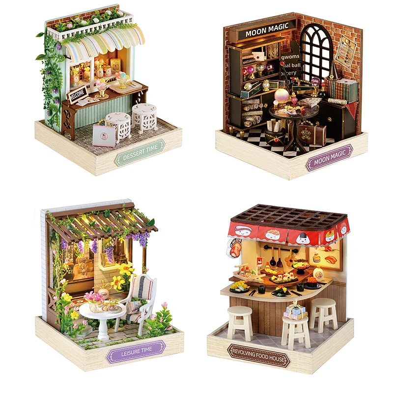 Drewniany miniaturowy domek dla lalek DIY ręcznie robiony zestaw do budowania modeli z osłoną przeciwpyłową Puzzle 3D zabawki urodziny prezenty domek dla lalek — zdjęcie 2