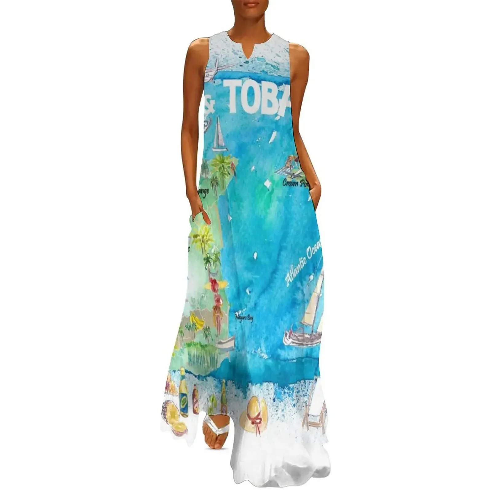 

Trinidad & Tobago Antilles Illustrated Travel Map with Roads and Highlights Long Dress evening dresses luxury 2025 Dress