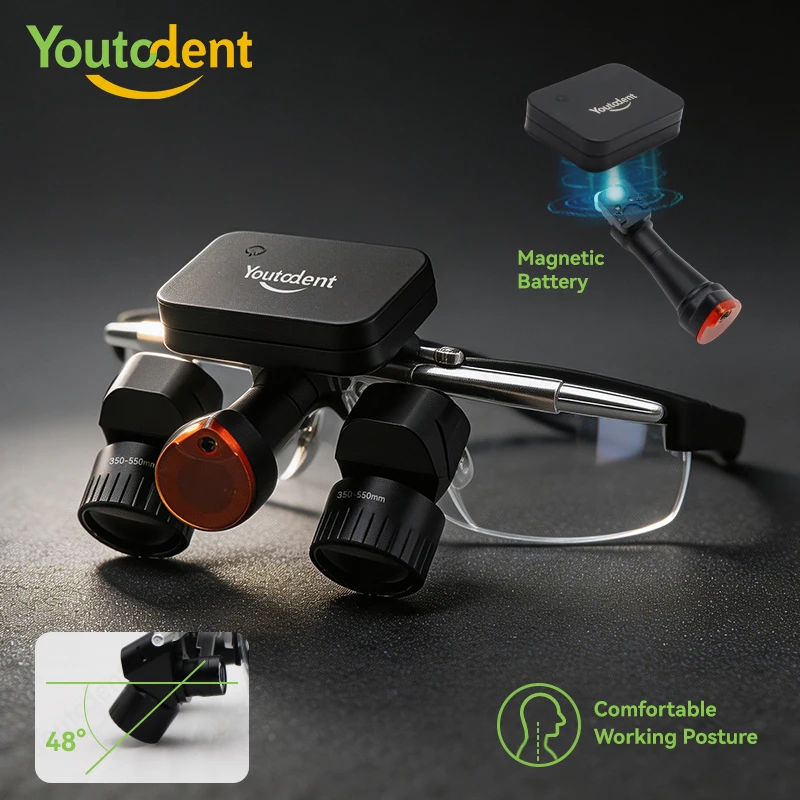 Lupas Dentales Ergonómicas 5X 48 °   Lupas Ópticas Ergo para Cirugía Oral, Lupas con Luz LED de 5W, Lupa de Aumento con Zoom
