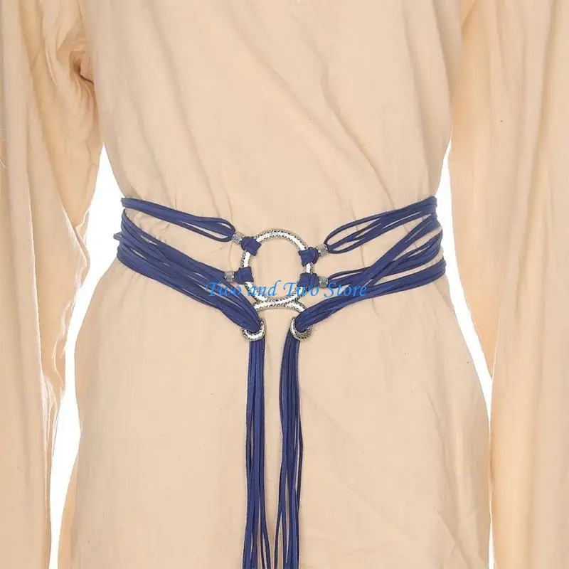 

HX6F Women Knotted Rope Belt Metal Rings Waistband For Elegant Lady Waist Decoration