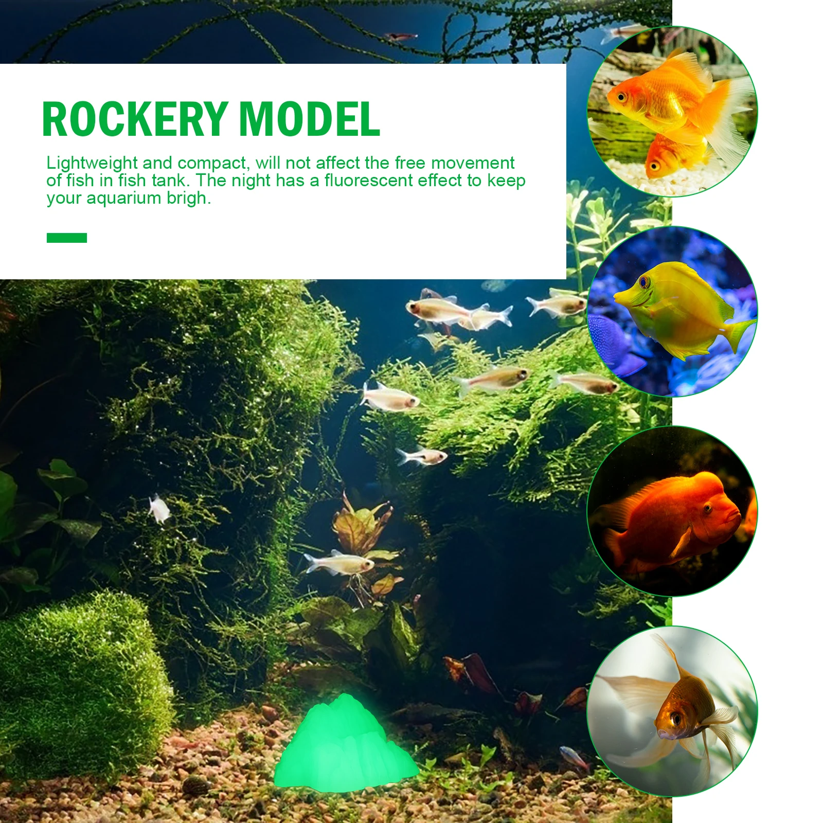 

Luminous Stone Ornaments Fish Tank Decorations Light Green Sculpture Rocks Plastic Rockery Statue Compact Aquarium Accessories