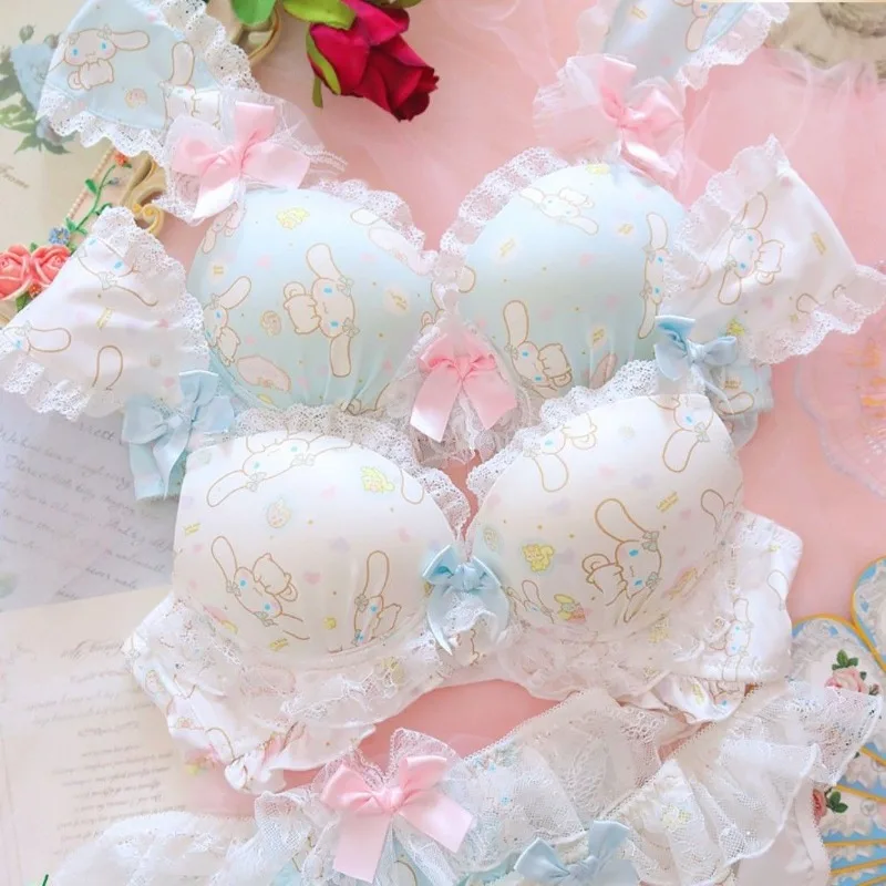 Conjunto de Sutiã Sem Alças Acolchoado com Renda e Corações Fofos Cinnamoroll para Meninas - Presente Surpresa Ideal para Garotas
