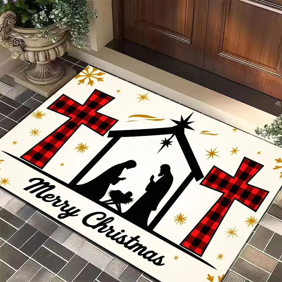 VIKAMA عيد الميلاد المسيحية الصليب المطرزة السجاد ديكور المنزل، سلس وغير هش، مدخل، الحمام المضادة للانزلاق الكلمة حصيرة #6