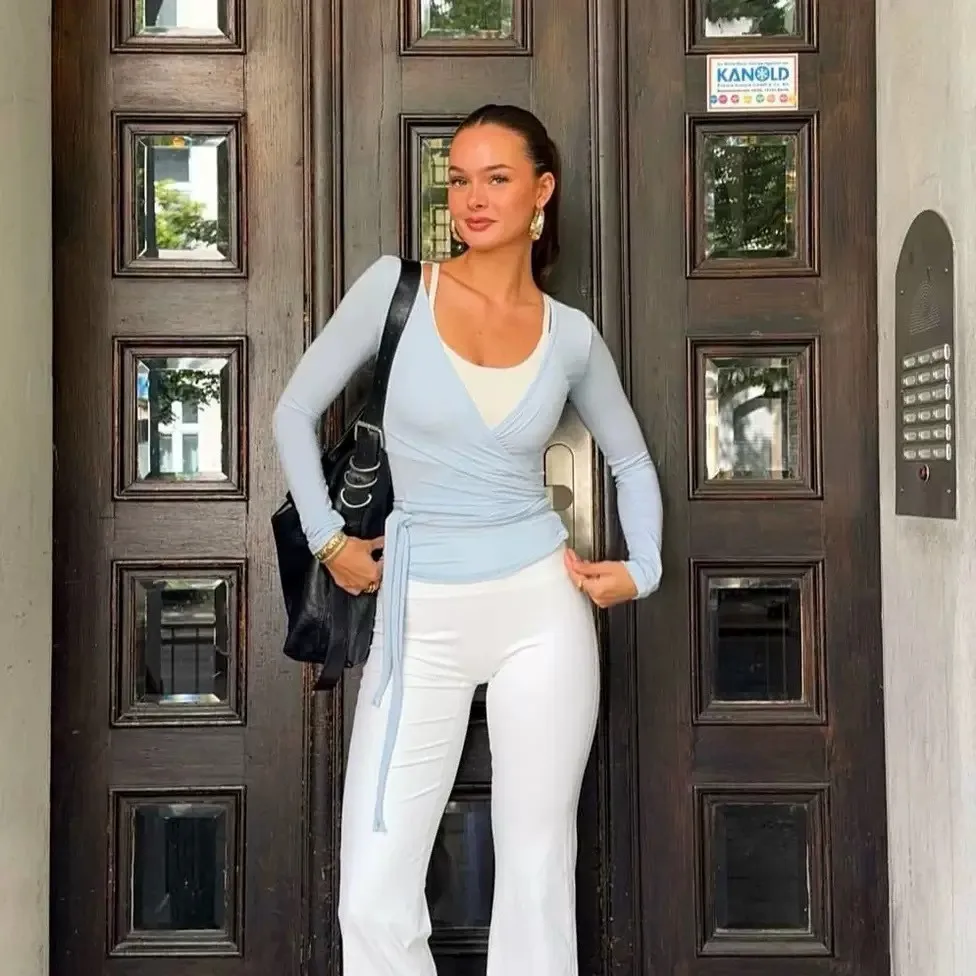 C-B Women Cross Wrap Long Sleeve Yoga Top Deep V Back Tie Crop Shirts Thumb Hole Slim Pilates Workout Cover Sport Blouses image 6