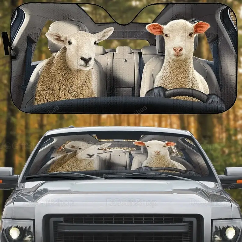 Sheep Couple Car Sun Shade, Sheep Farm Life Gifts, Sheep Car Accessories, Car Decor, Gift For Him Her, Sheep Lovers LNG212112A15