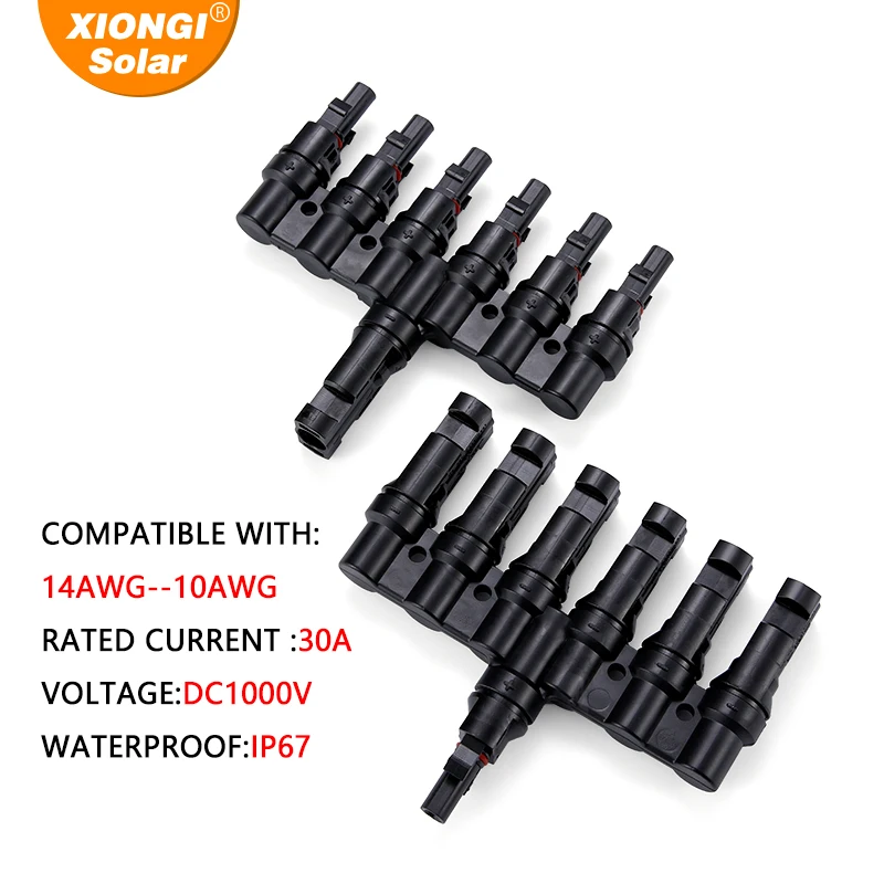 XIONGISOLAR 1 Pair IP67 waterproof 6 in 1 out Solar Branch Connectors 30A 1000V Parallel Connector MMMMMMF+FFFFFFM Wholesale