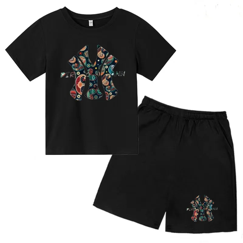 

Kids Summer T-shirt Short-sleeved+Shorts 2P Boy Girl Toddler Sports Charming Trend Colorful Big Letter Casual Fashion Street Set