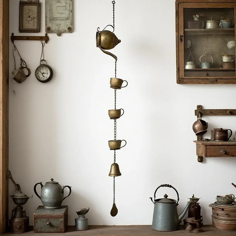 Wrought Iron Villa Courtyard Teapot Rain Chain Chinese-Style Eaves Water   Chain Homestay   Rain Chain Wind Chime