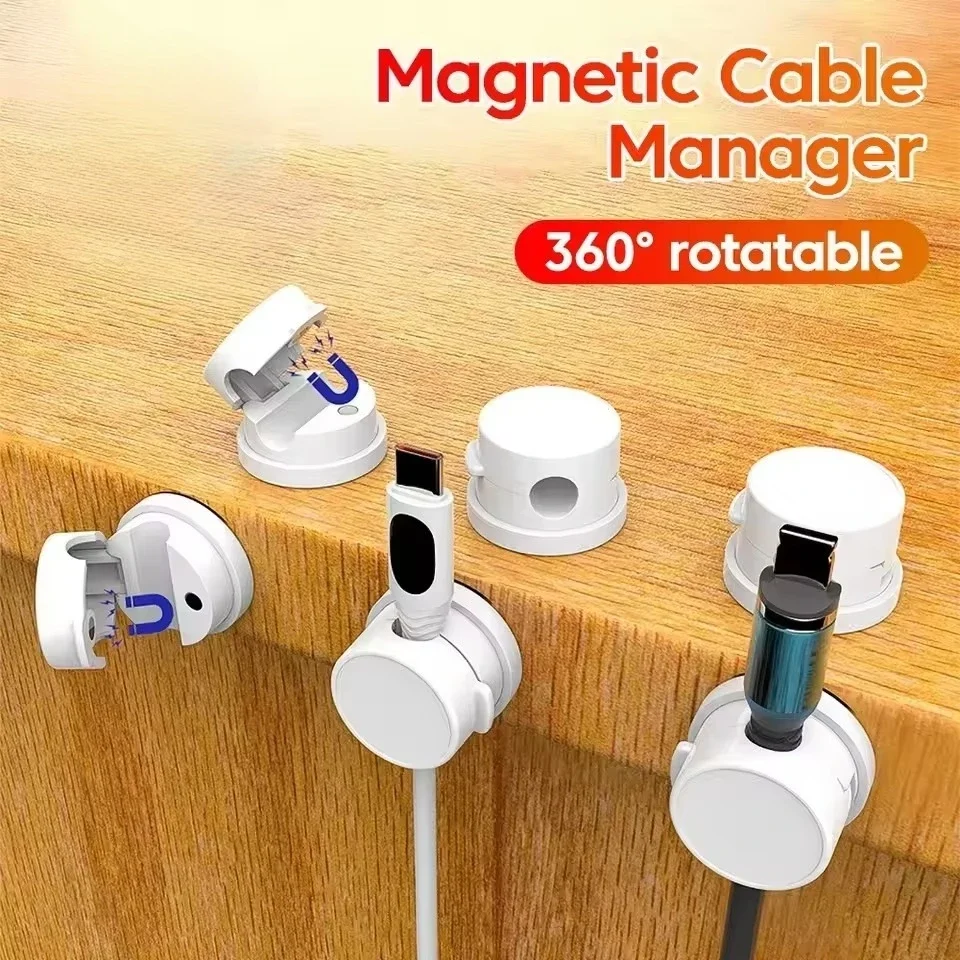 360 Rotation Magnetic Cable Clip Cable Organizer Holder Adhesive Wire Keeper Management USB Charging Line Winder For Home Office