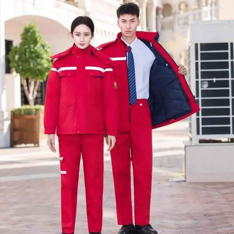 Anti Static Thicken Workshop Workwear Men Gas Station Reflective Strip Jacket Logistics Handling Mechanical Uniform Print LOGO