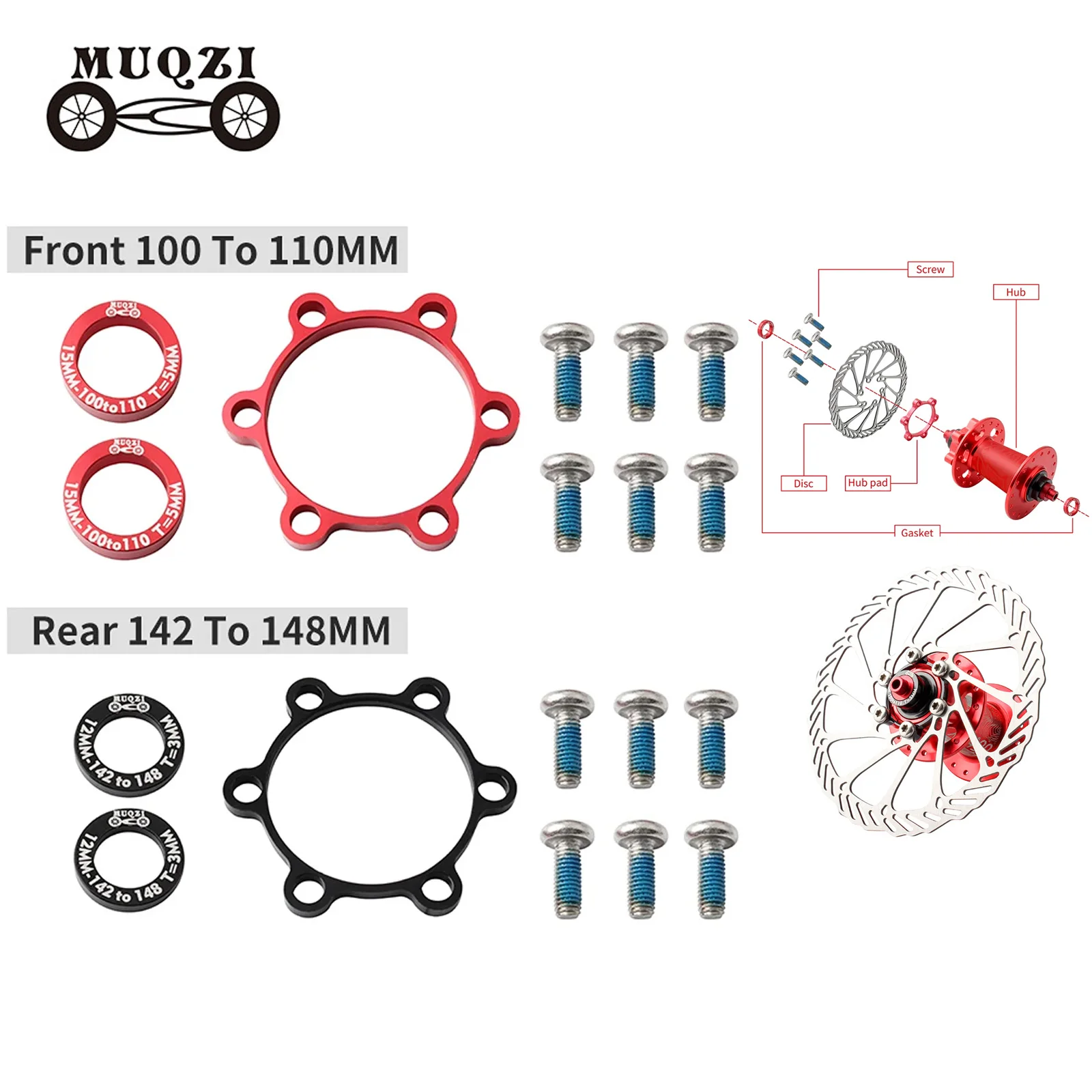 

MUQZI велосипедная проставка для преобразования, шайба для велосипеда для повышающей ступицы, адаптер, задняя втулка 12x142–148 мм, передняя часть 15x100–110 мм