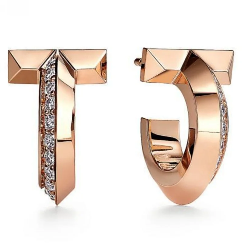 

Rose Gold Plated Paved T & C Mismatched Earrings with CZ Pave Design