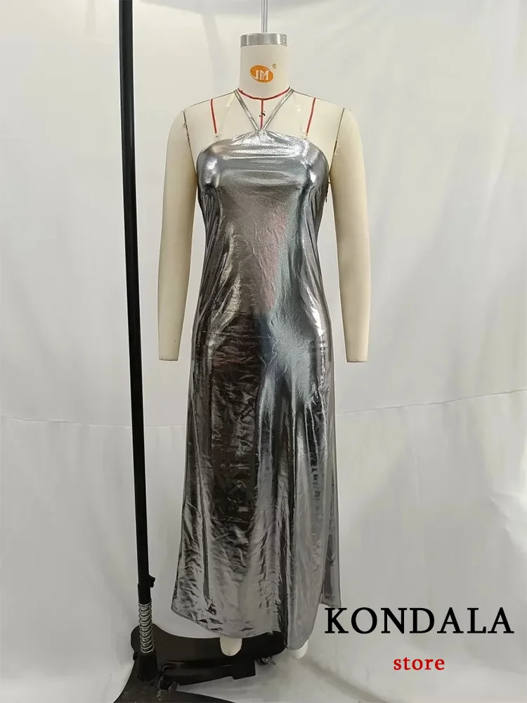 KONDALA Sexy Silver Party Women Dress senza maniche Halter Cami Metal Dress New Fashion 2023 autunno Evening Night Club Dress