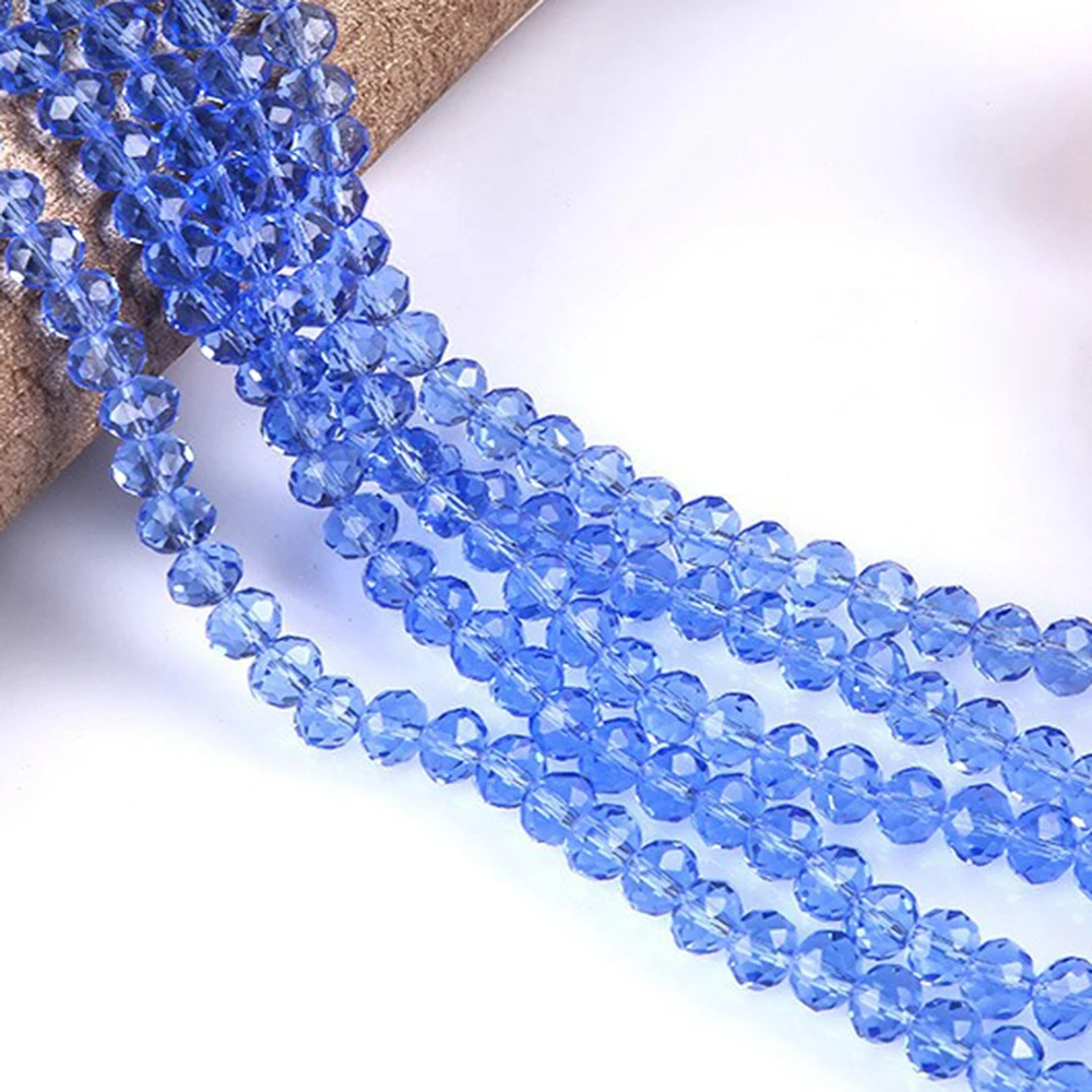 6 8 10mm 1Strand 5Strands Blue Glass Faceted Crystal Style Bead Loose Spacer Clear Round Beads Strand for Jewelry Beadwork TMB6