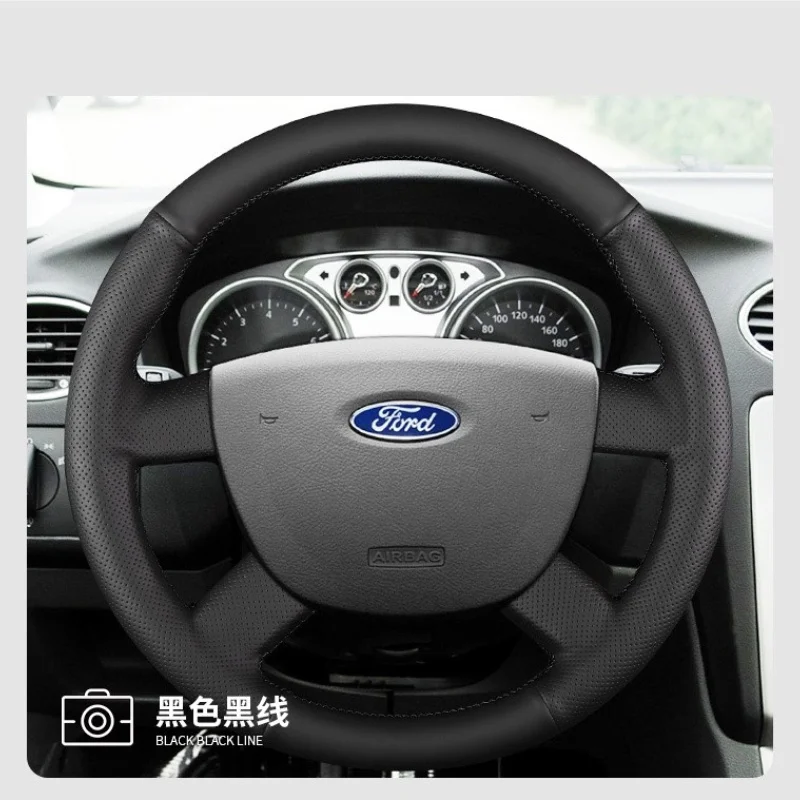 For Ford Steering Wheel Genuine Leather Hand Stitched 07-13 Classic Focus 09-16 New Generation Transit Auto Interior Accessories