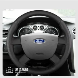 For Ford Steering Wheel Genuine Leather Hand Stitched 07-13 Classic Focus 09-16 New Generation Transit Auto Interior Accessories