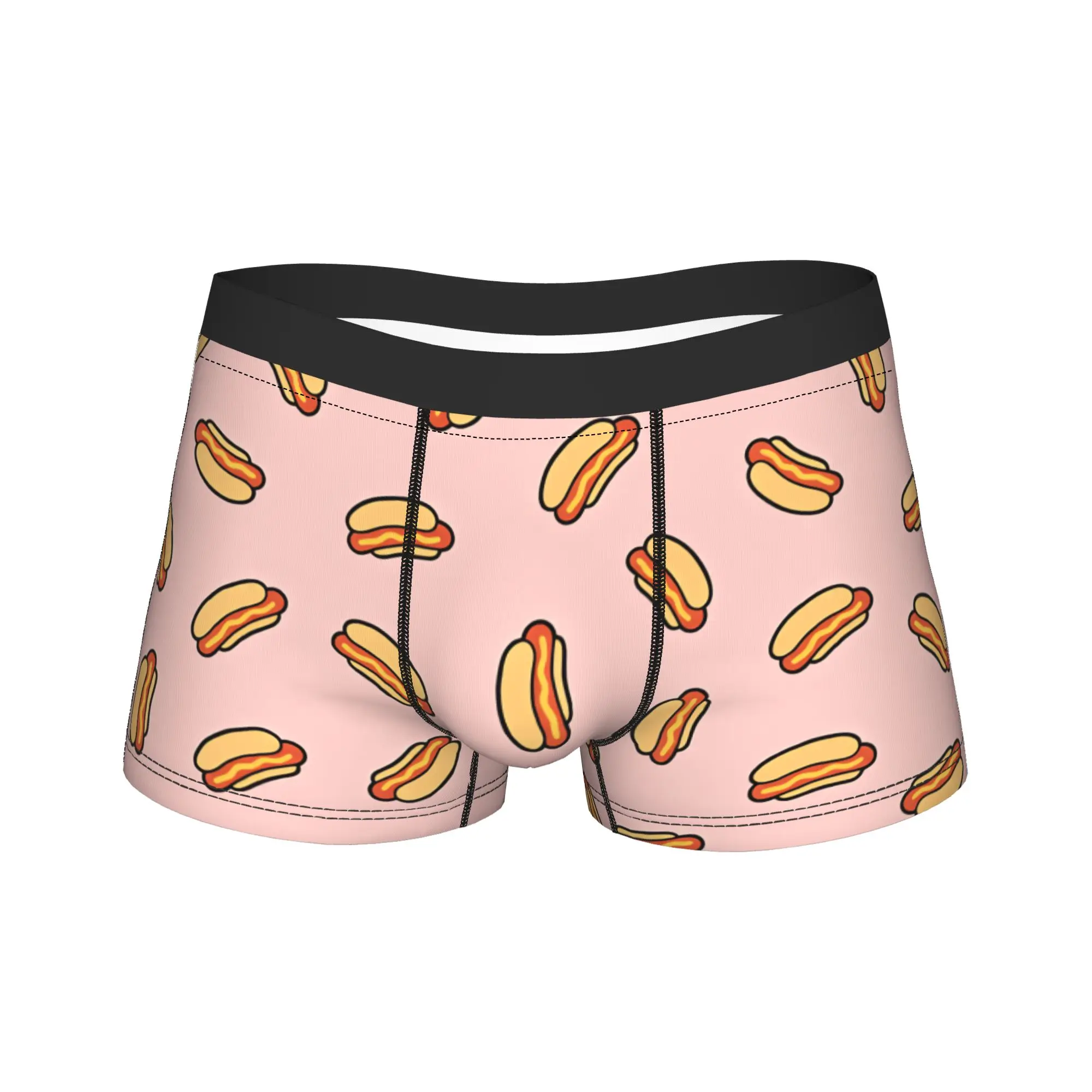 Pink Background Hot Dog Seamless Pattern Underwear  Males Boxer Brief Breathable Boxershorts Trenky Custom DIY Plus Size Panties