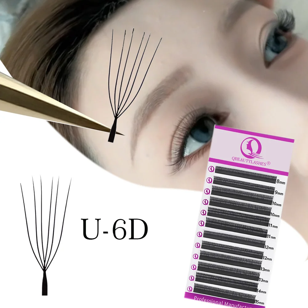 Qbeautyelashes 6DU على شكل الرموش تمديد YY جلدة لينة الطبيعية قبل الصنع مروحة رمش ملحقات ماكياج بالجملة