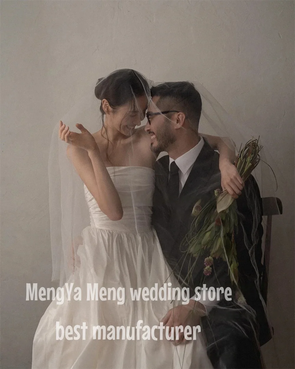 ZHUISHU Simple A Line Taffeta Korea Wedding Dress Customized Photoshoot Strapless Corset Back Floor Length Bridal Gown Plus Size