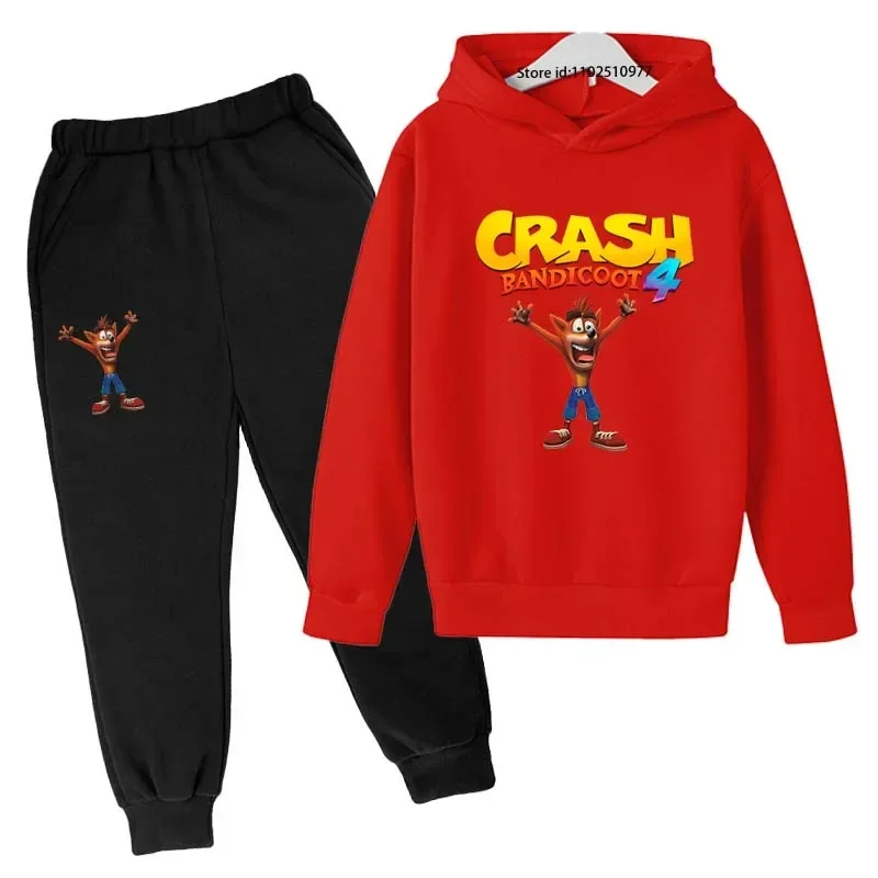 

Spring Autumn Pullover Hoodie+Pants 2pcs Suits 3-13Years Kids Cartoon Game Crash Bandicoot Boys Girls Casual Outfits Tracksuits