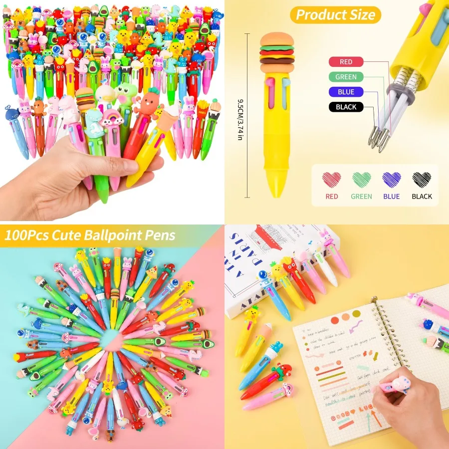 

LiYiQ 100 шт. разноцветная ручка в одном развлечении 4 в 1 милые ручки оптом Kawaii крутые шариковые ручки для забавных подарков идеально подходят для школьных принадлежностей