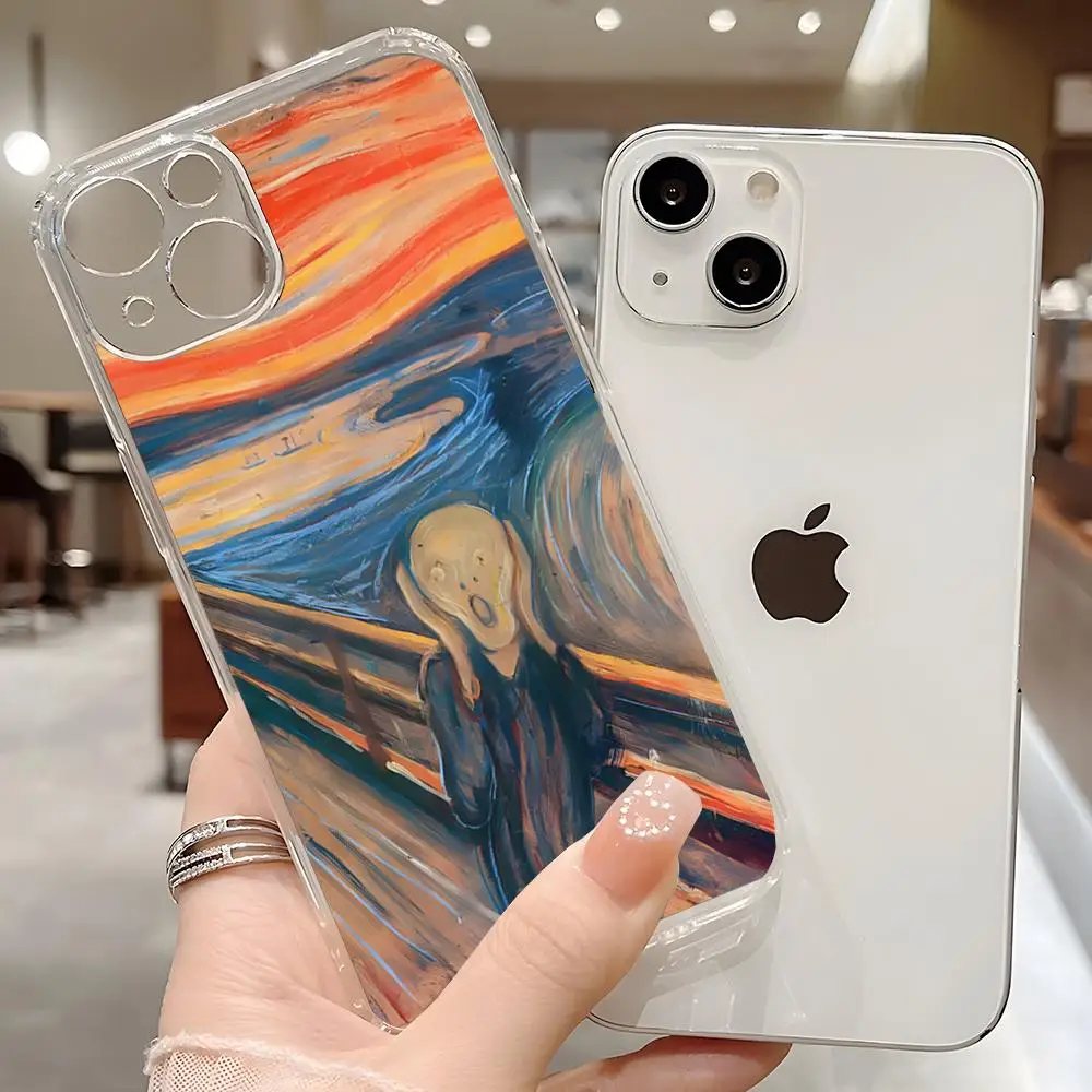 Munch Vintage Oil Painting Fine Art Phone Case for iphone 15 11 Pro Max 12 13 14 Xr Xs 6 8 7 Plus luxury transparent Soft Cover