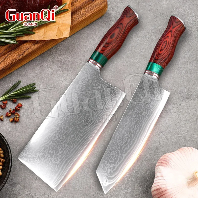 7 Inch Damascus Steel Cleaver Knife Chinese Kitchen Chef Knife Wood Handle Meat Slicer Sashimi Butcher Knives Cutlery