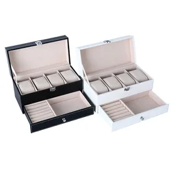 4Double Slots Carbon Fiber Display Watch Box Organizer Jewelry Storage Case Transparent Watch Stand Box caja para relojes