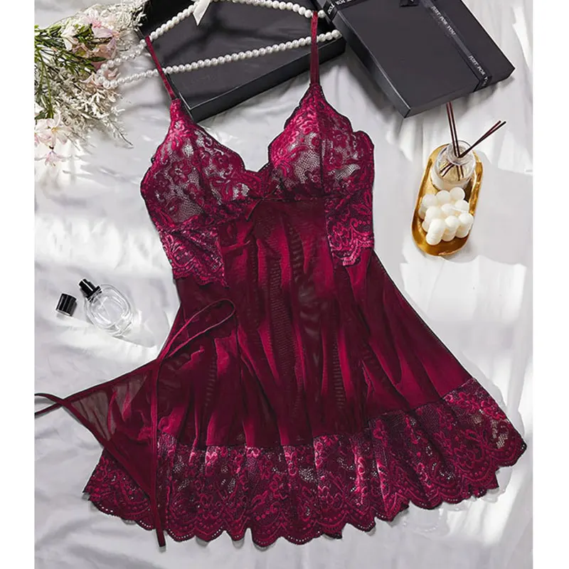 

С вышитым бюстгальтером, комплект стрингов с низкой талией, женское нижнее белье, сексуальная прозрачная тюлевая ночная рубашка, популярные летние комплекты из 2 предметов, облегающие платья