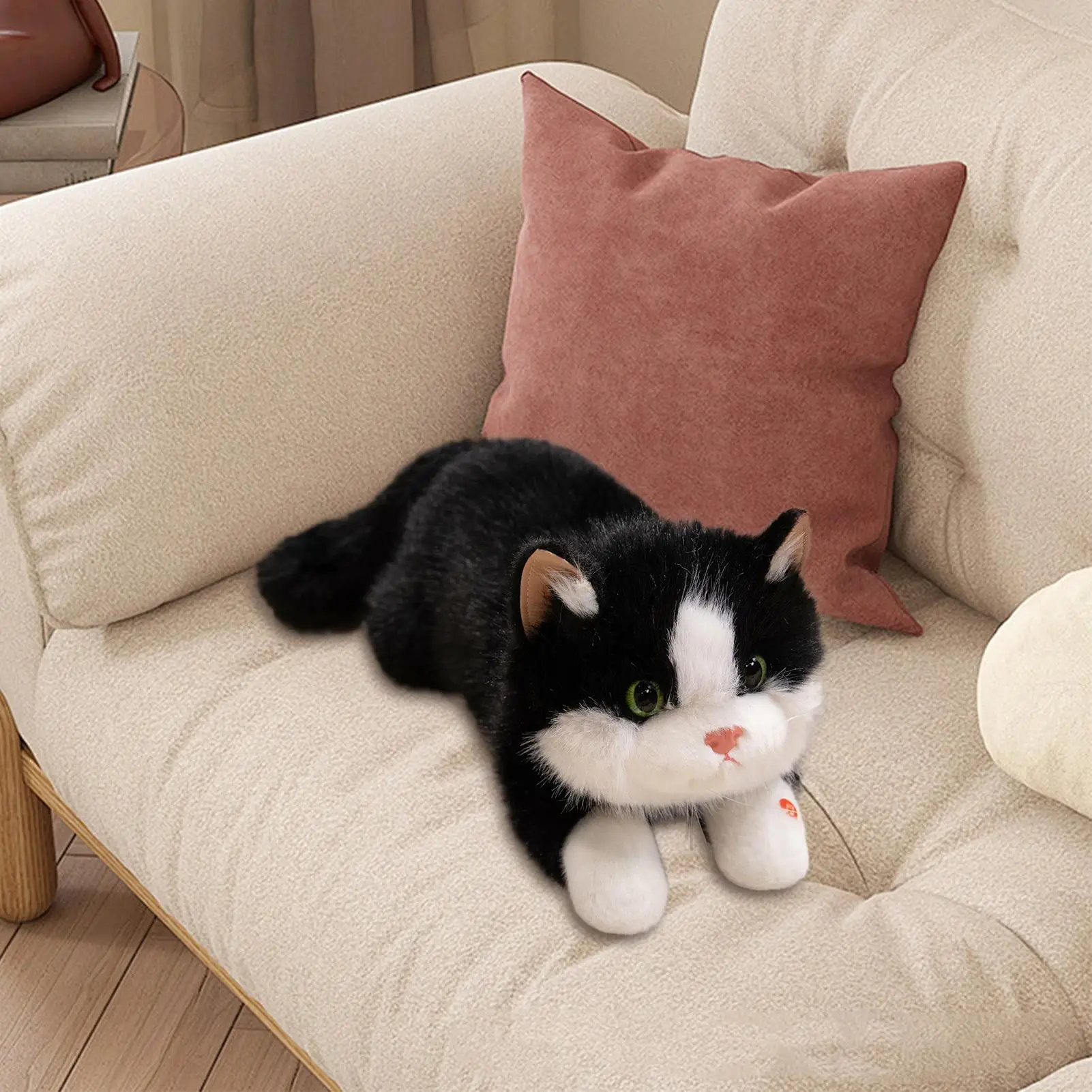 かわいい猫のぬいぐるみ、リアルな猫のぬいぐるみ、柔らかい人形、音声付きインタラクティブトイ、子供部屋の装飾に