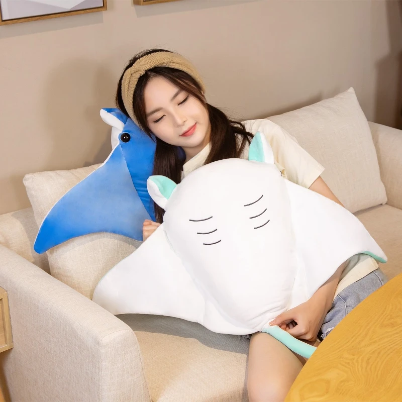 70/90cm Cartoon Fish Manta Ray Stuffed Plush Toy Stingray Rajiformes Cute Mobulidae Plush Pillow Soft Sea Creatures Doll Gift