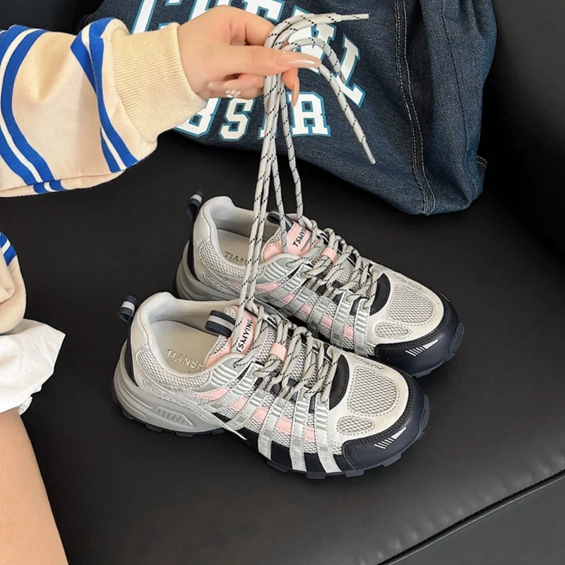 

Women's Dad Sneakers2025Autumn New Versatile Mesh Breathable Height-Increasing Thick-Soled Non-Slip Wear-Resistant Hiking Shoes