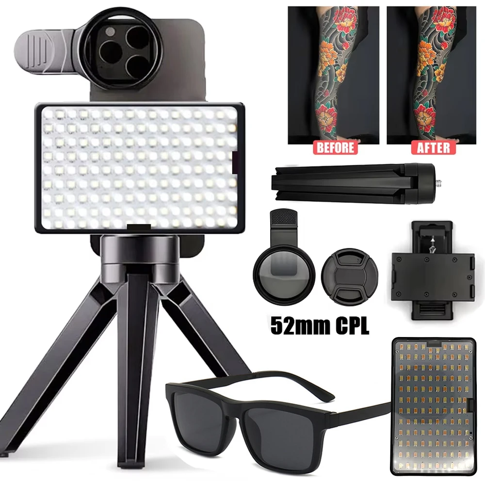 120 LED Tattoo Fill Light Polarizing Filter Light With 52mm Cpl Cellphone Lens Tattoo Vision Polarizing Glasses Photography Ligh
