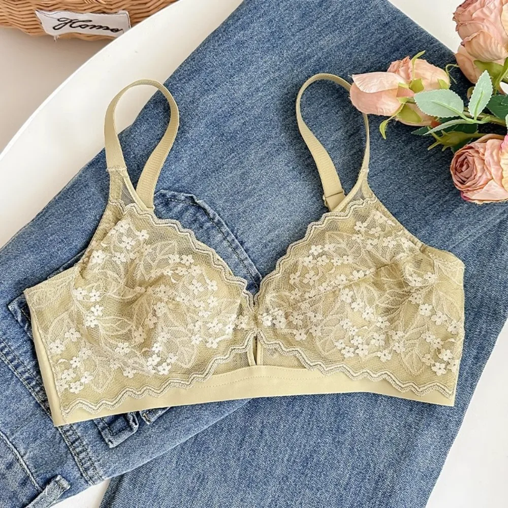 

Rabbit Ears Inner Pads Wireless Deep V Bra Close-fitting Anti-sagging Brassiere for Women Adjustable Gathered Breasts