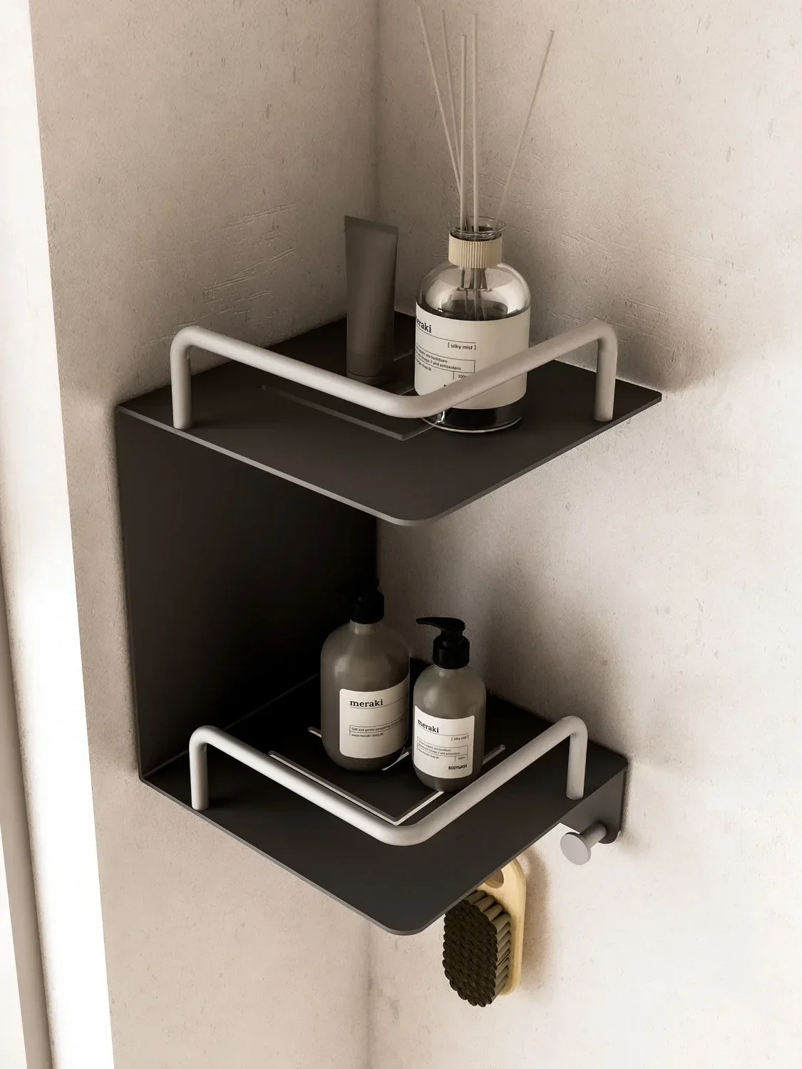 Bathroom Black Storage Rack Wall-Mounted Punch-Free Toilet Corner Storage Rack Toilet Tripod Cosmetics Storage Rack