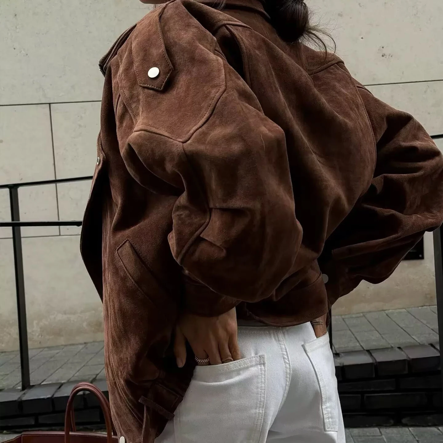 Fall 2025 Women's Faion Loose Zipper Deer Suede Jaet Personalized Work Resumption ort Outerwear Ladies' Premium Clothing