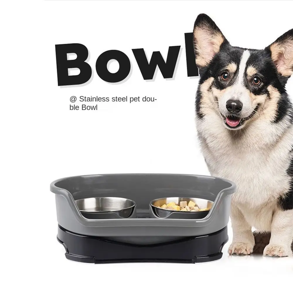 

with Baffle Stainless Steel Dog Bowl Non-slip Eating and Drinking Water Feeding Basin Water Bowl Removable Large Capacity