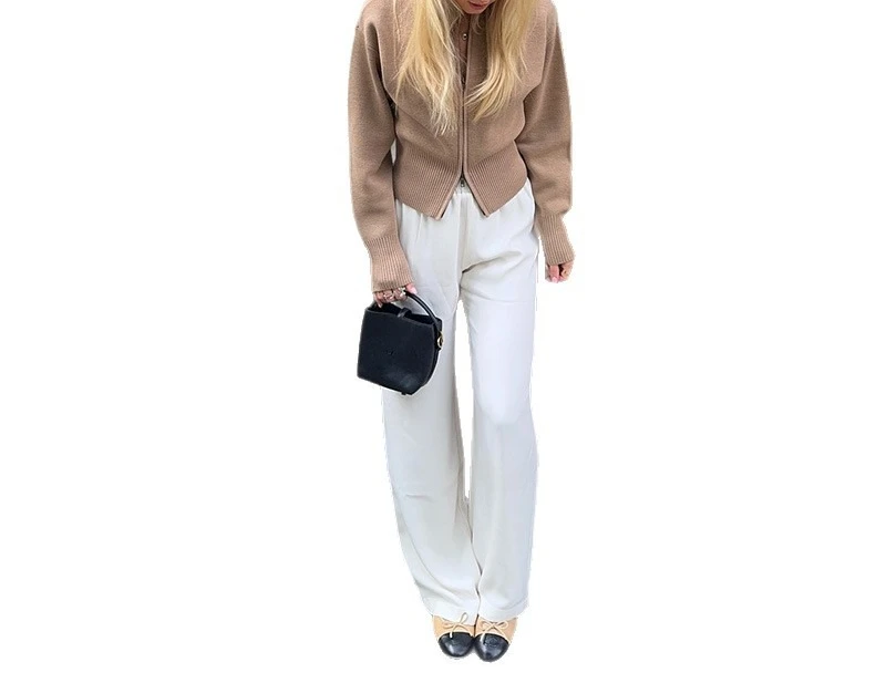 2025 Autumn Women's New Round Neck Knitted Cardigan Zipper Style