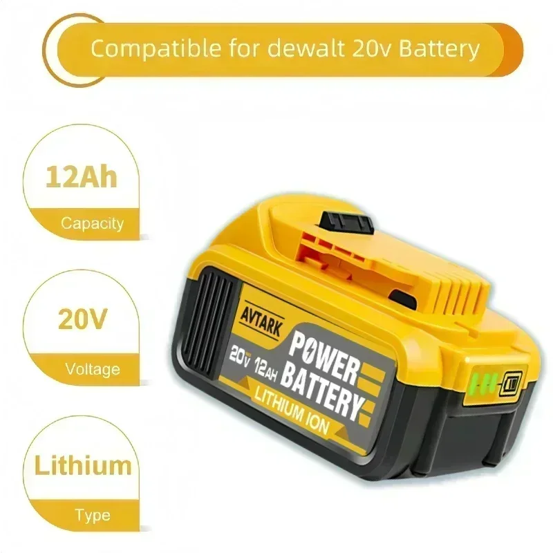 For DeWalt 20V 12.0Ah 18650 Lithium 18V Battery suitable for Dewalt DCB184 DCB200 electric tool rechargeable 18650 batteries